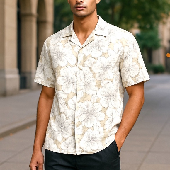 Express Other - 👔 Express Beige & White Floral Button-Down Shirt | XS | NWT